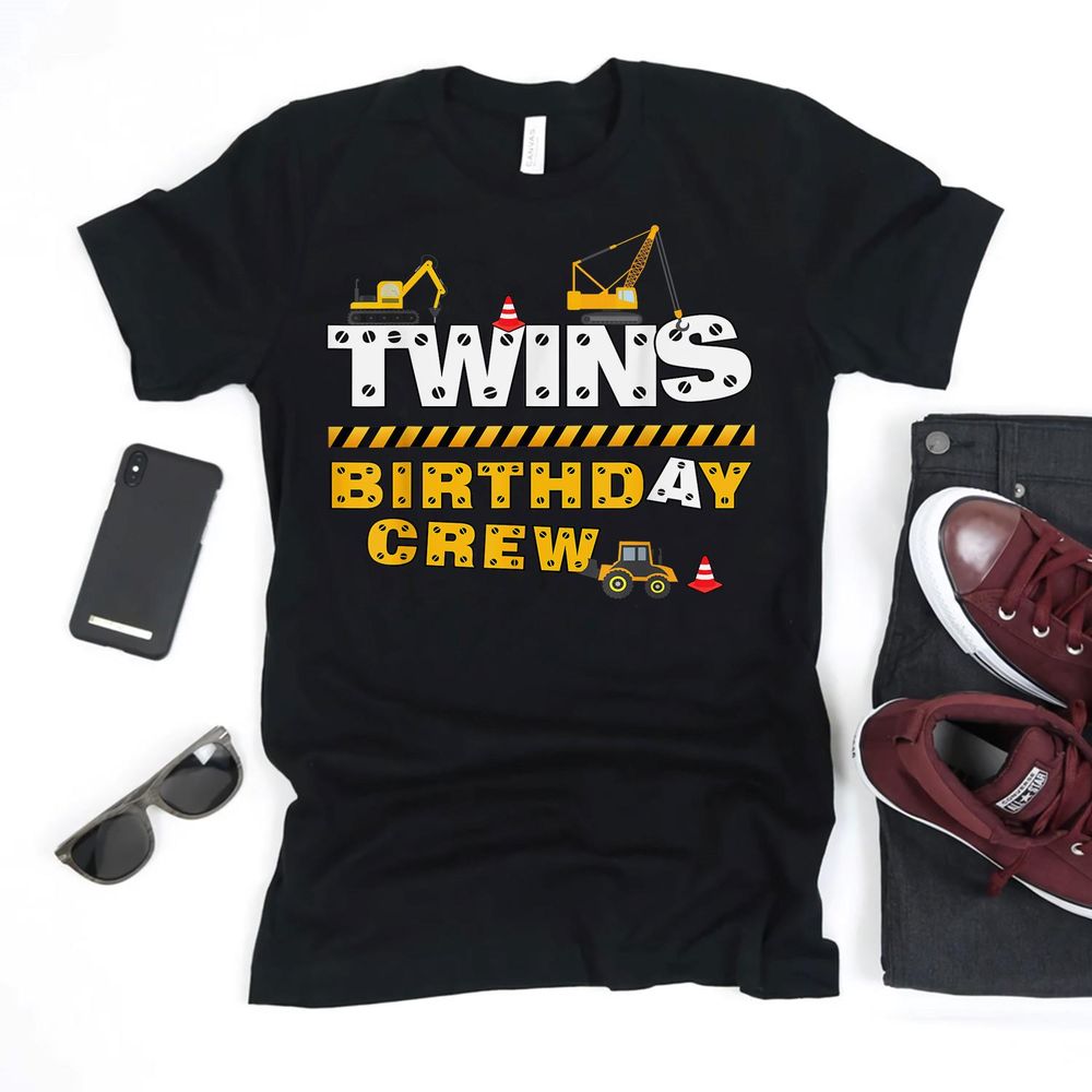Twin Birthday Construction Family Birthday Party Shirt Unisex Standard T-Shirt black s