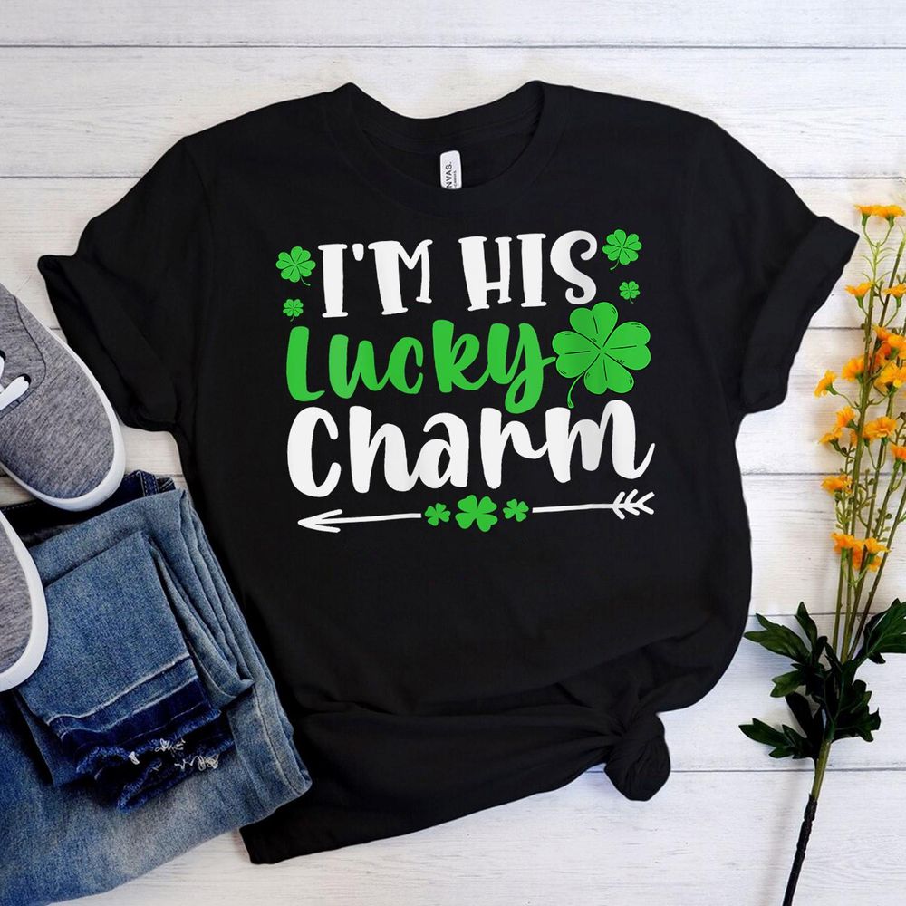 Womens I'm His Lucky Charm Funny Couples St Patricks Day Shirt Unisex Standard T-Shirt black s