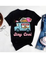 Stay Cool Ice Cream Van Summer Beach Vacay Ice Cream Cone Shirt Unisex Standard T-Shirt black s