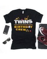 Twin Birthday Construction Family Birthday Party Shirt Unisex Standard T-Shirt black s