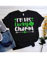 Womens I'm His Lucky Charm Funny Couples St Patricks Day Shirt Unisex Standard T-Shirt black s